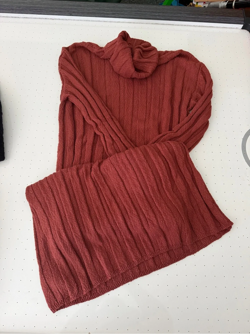Rust Ribbed Turtleneck Women's Sweater Dress
